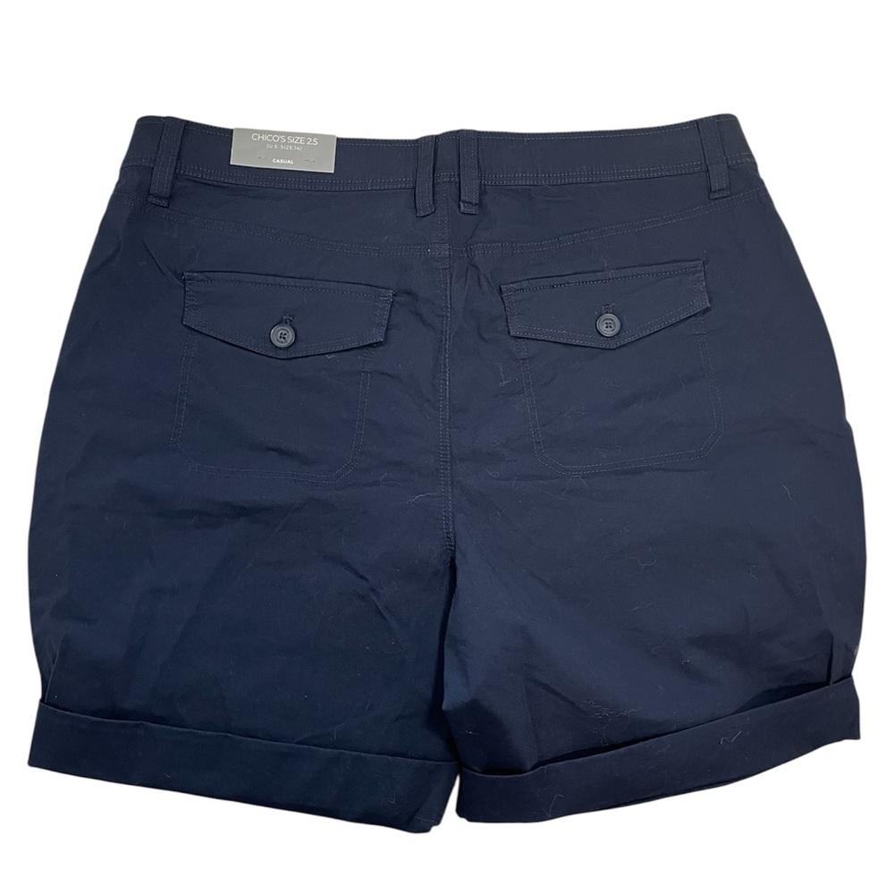 Chicos Navy Casual Blue Poplin Shorts Size 14 (Chicos size 2.5) New with Tags - Picture 2 of 7